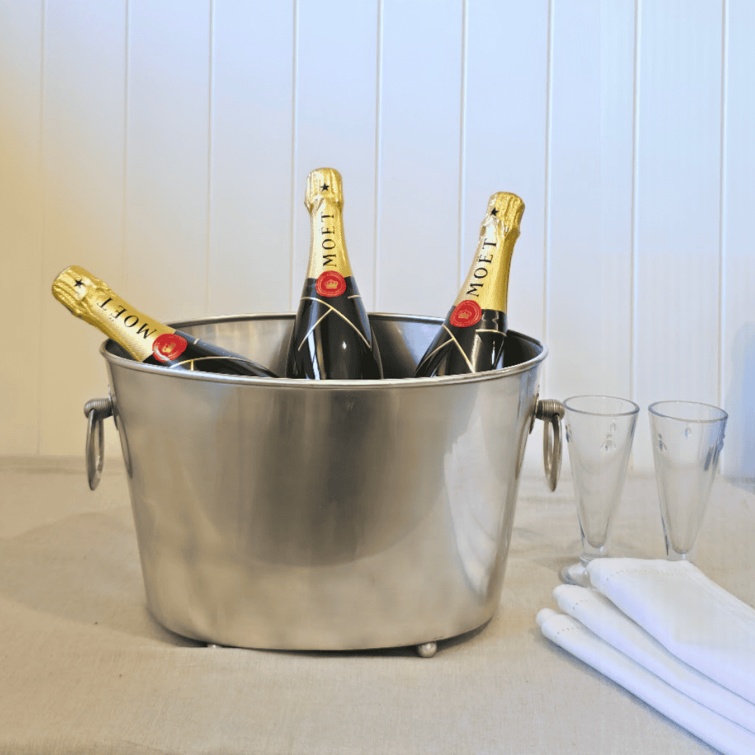 Côte des Bar Ice - Champagne Bucket with three bottles of Moet Champagne and La Rochere Bee Champagne Flutes 