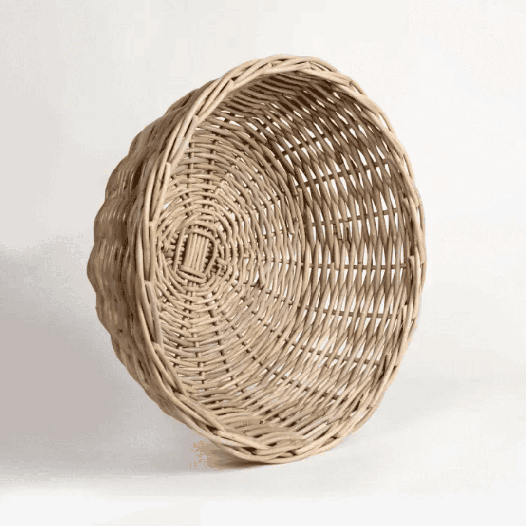Close-up of natural rattan weave and underneth on Provence Round Cloche