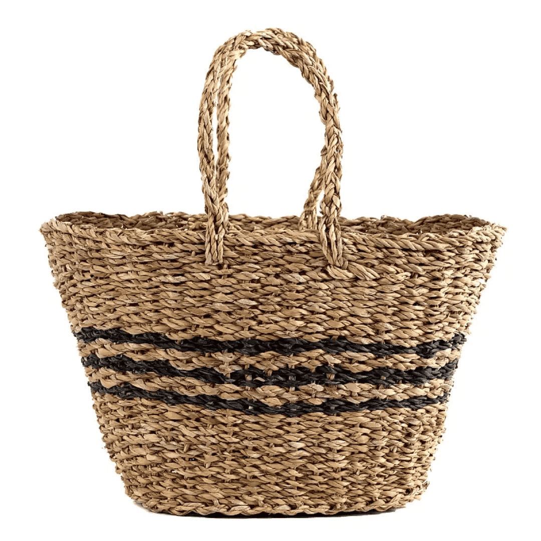 French Riviera Tote - natural seagrass weave and striped detailing on basket