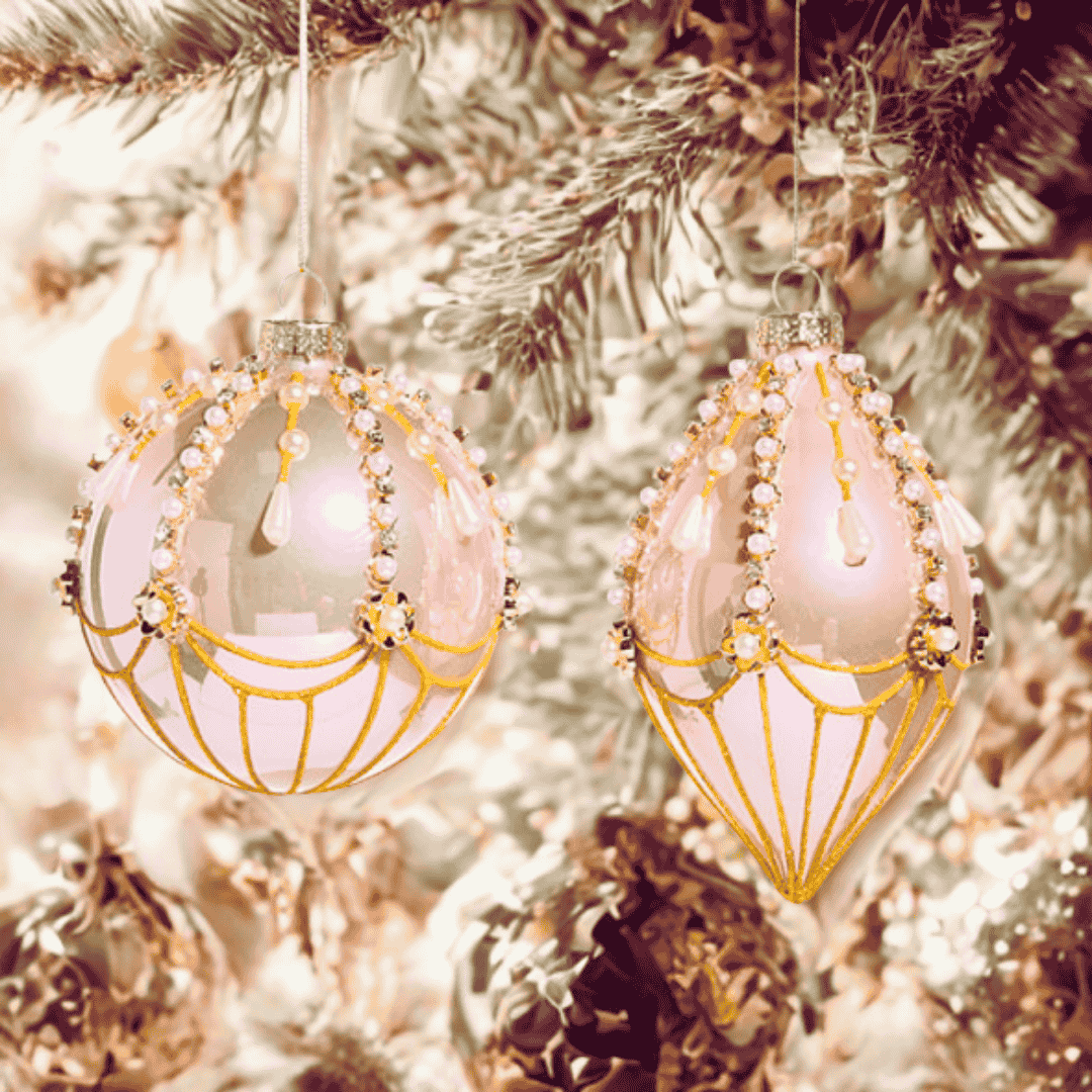 Étoile de Paris Ornaments – pink and pearl glass baubles with gold detail