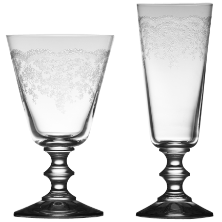 Floral etched crystal wine and champagne glass