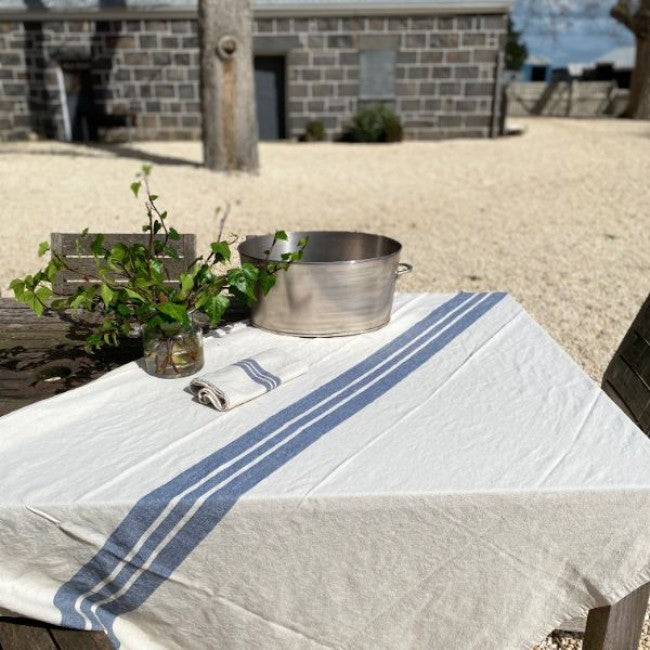 French Stripe Tablecloth - Charcoal - 250 x 150