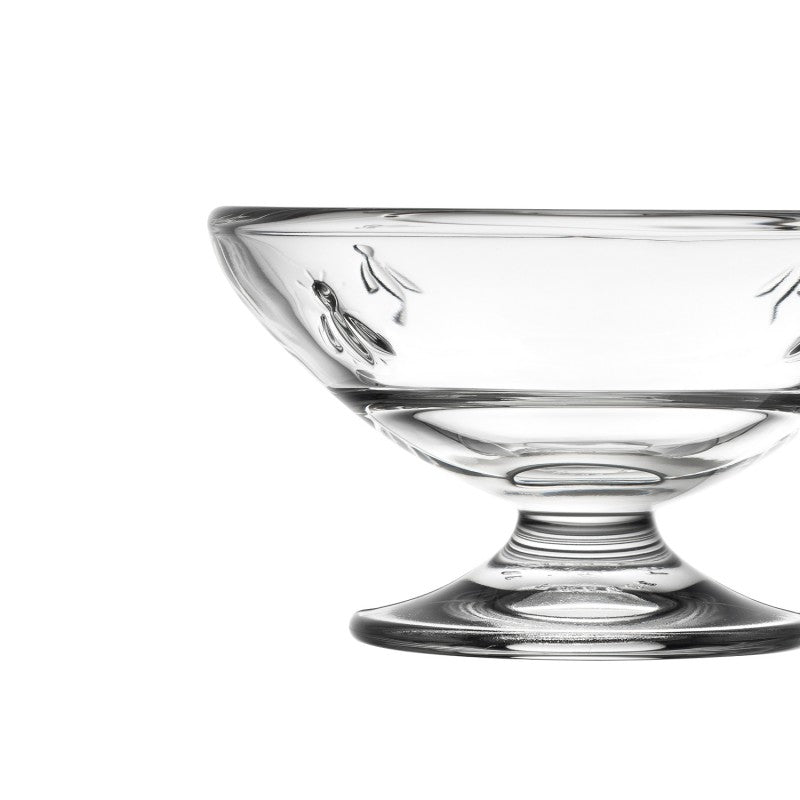 Close up La Rochère Bee Dessert Cupset – embossed Bee detailing and craftsmanship