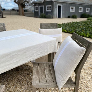 French Country White Grain Stripe Linen Blend Tablecloth